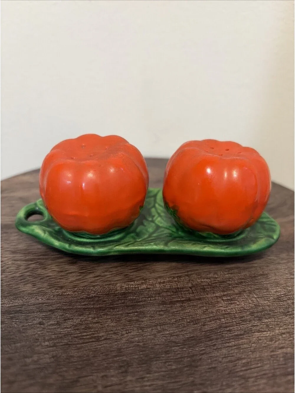 Vintage Tomato Salt and Pepper Shakers with Tray Made In Japan